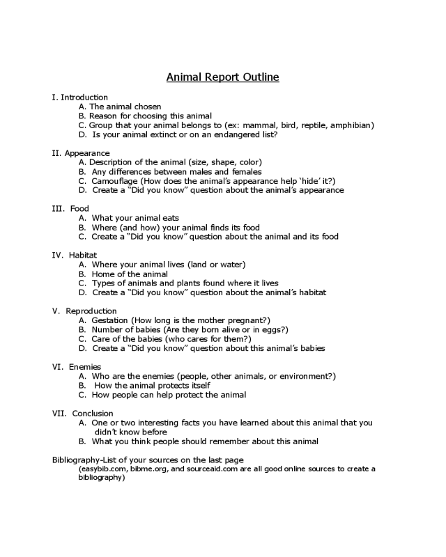 Animal Report Outline