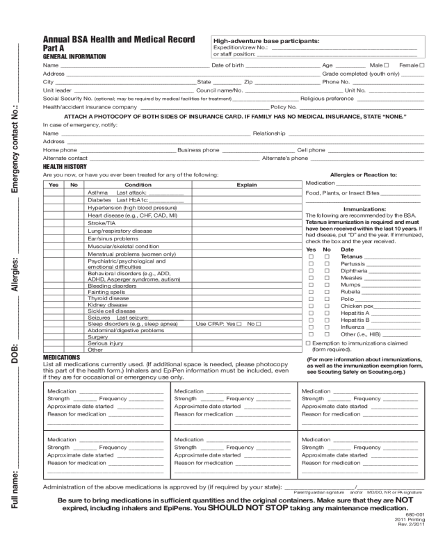 2022 Bsa Medical Form Fillable Printable Pdf And Forms Handypdf 4313