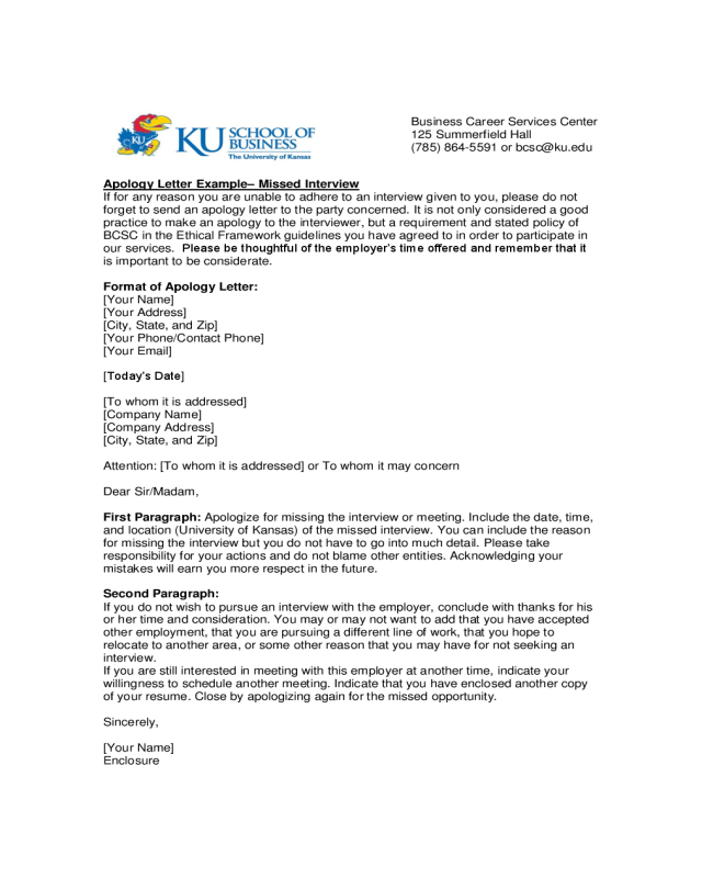 Apology Letter Example - University of Kansas