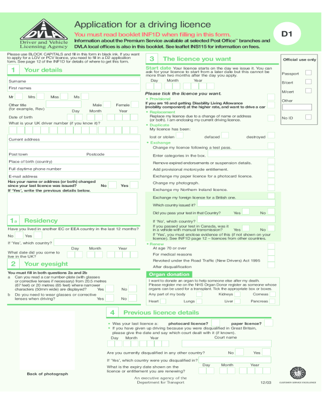 Application for A Driving Licence