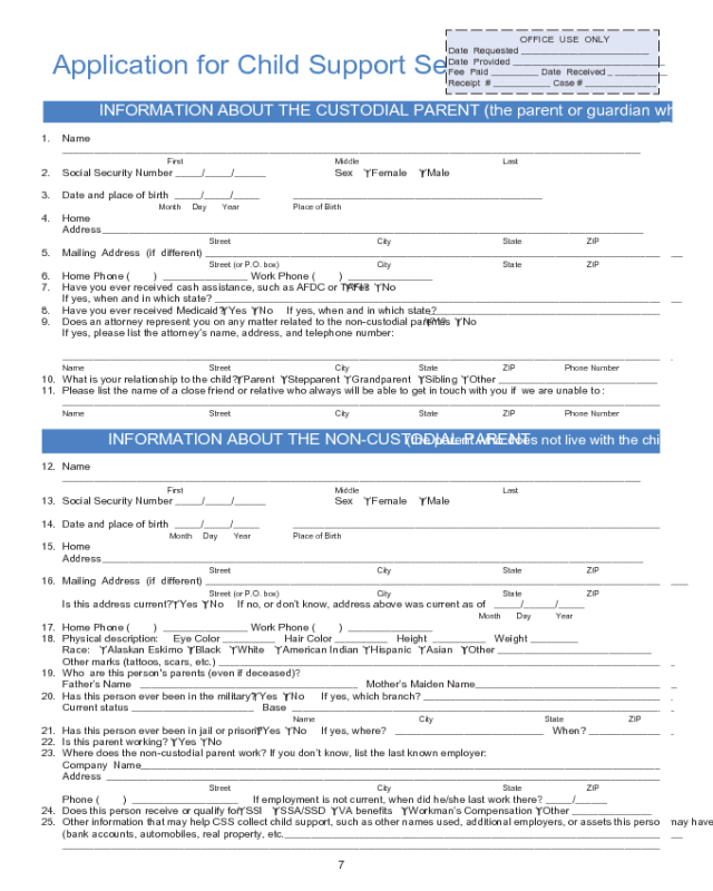 Application for Child Support Service - Idaho