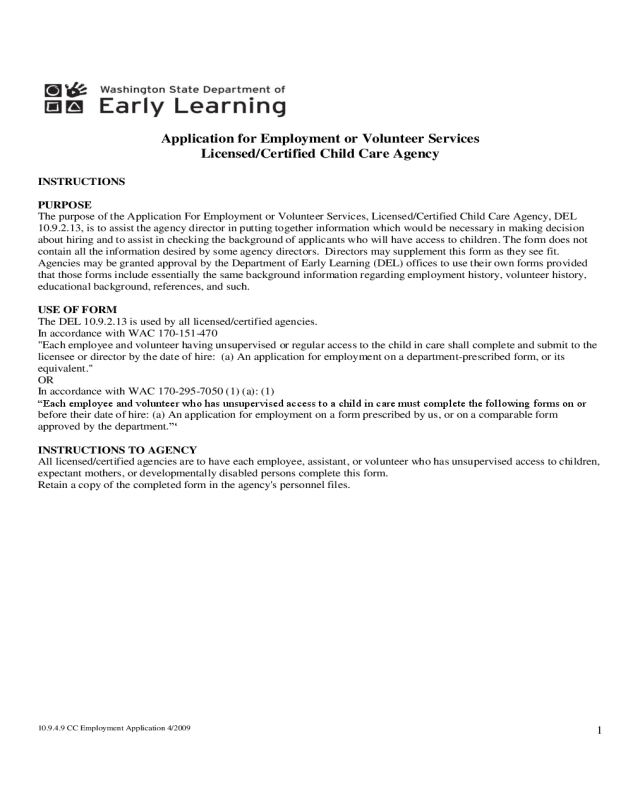 Application for employment or volunteer