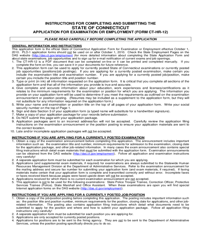 Application for Examination or Employment - Conneticut