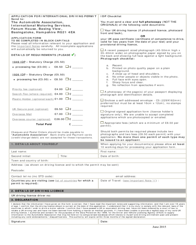 Application for International Driving Licence