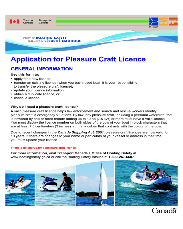 Application for Pleasure Craft Licence - Canada