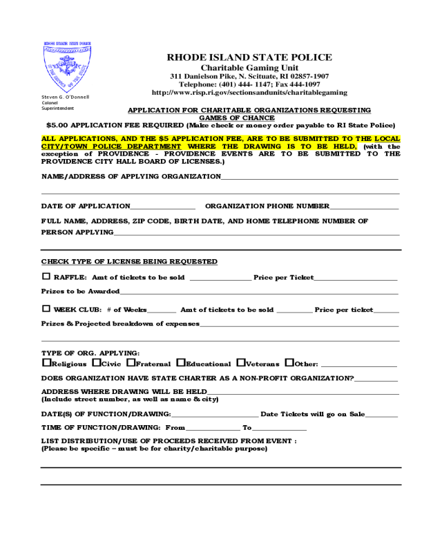 APPLICATION FOR RHODE ISLAND STATE POLICE