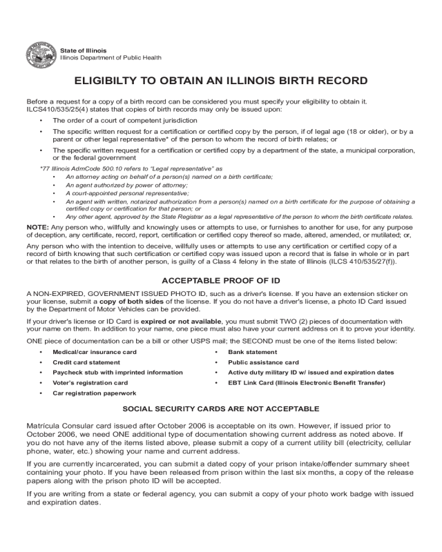 Application for Search of Birth Record Files - Illinois