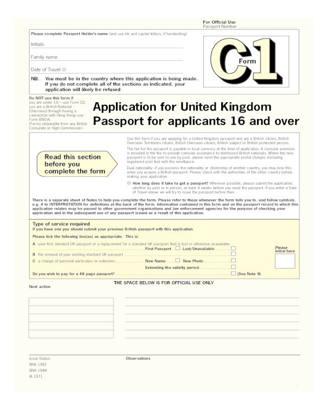 Application for United Kingdom Passport for Applicants 16 and over