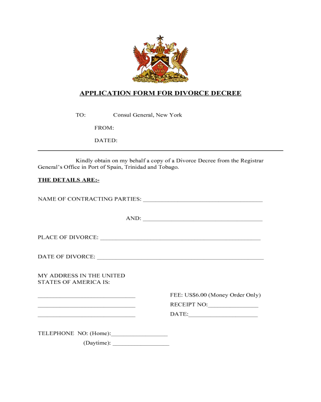 Application Form for Divorce Decree - New York