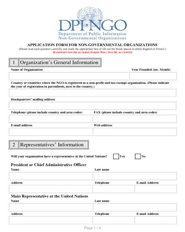 Application Form for Non-Governmental Organization