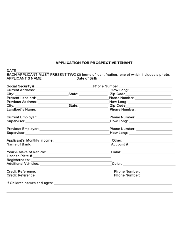 Application Form for Prospective Tenant