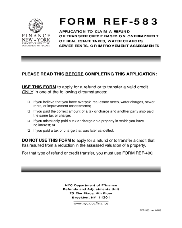 Application Form to Claim A Refund or Transfer Credit
