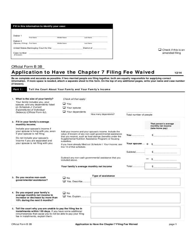 Application to Have the Chapter 7 Filing Fee Waived - U.S.