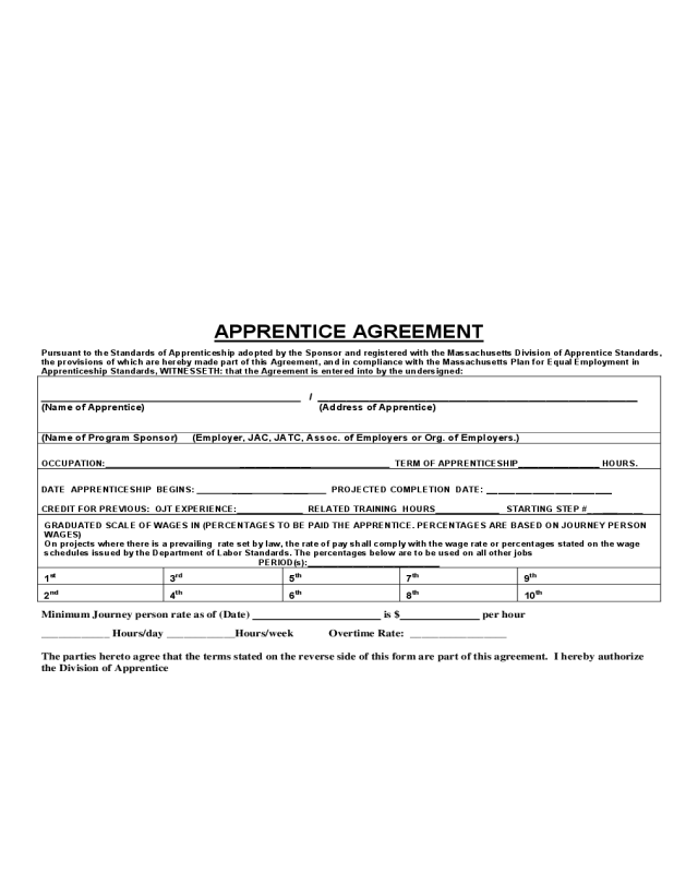 Apprentice Agreement - Massachusetts