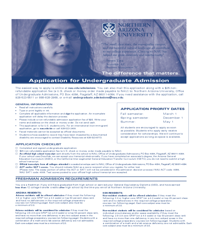 Arizona State University Application Form for Undergraduate
