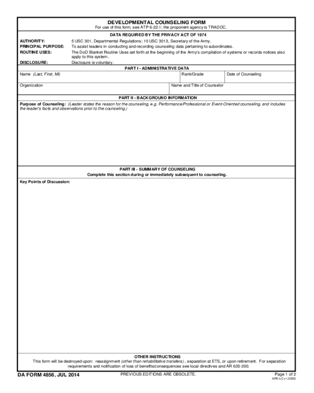 Army Developmental Counseling Form