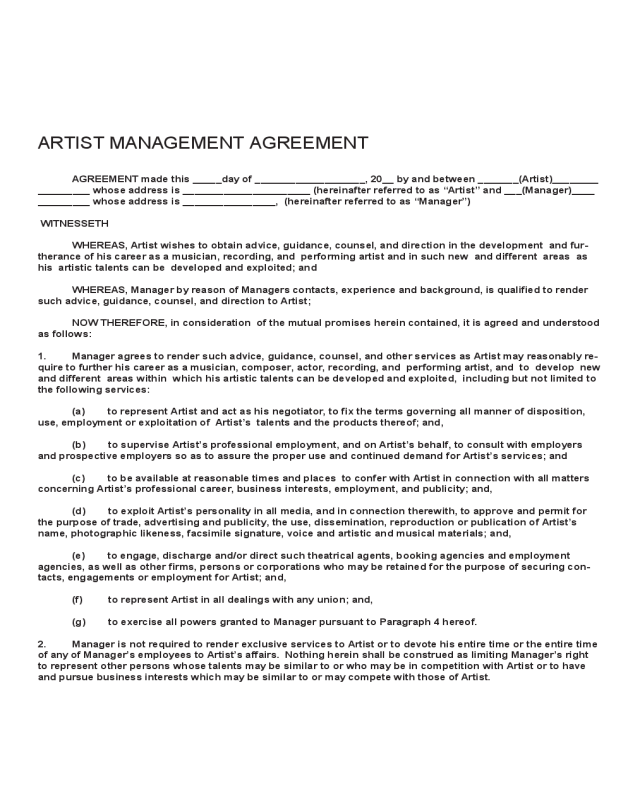 Artist Management Contract Template