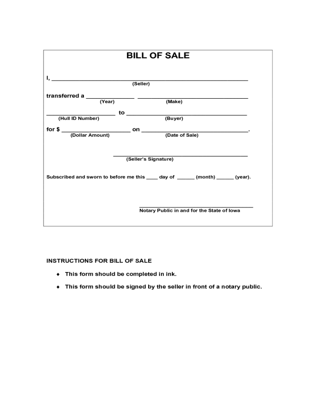 ATV or Boat Bill of Sale Form - Iowa