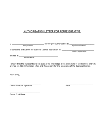 Authorization Letter for Representative - Edit, Fill, Sign Online ...