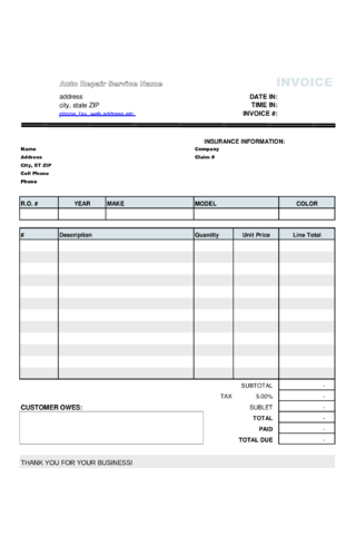2021 auto repair invoice fillable printable pdf forms