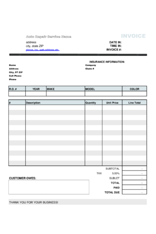 auto repair invoice templates