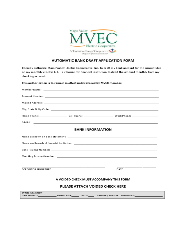 Automatic Bank Draft Application Form - MVEC