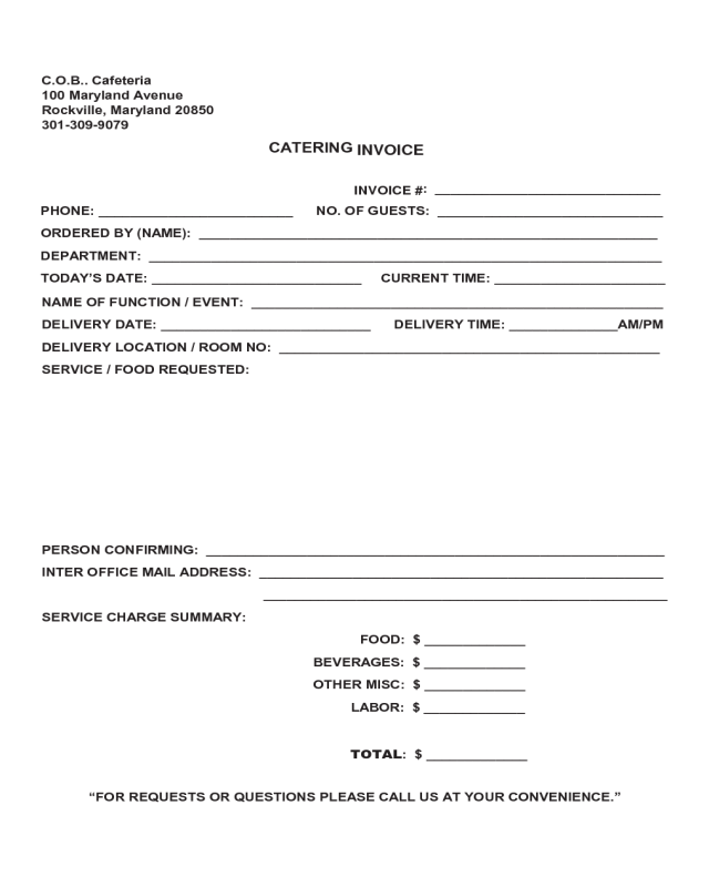 Basic Catering Invoice Template