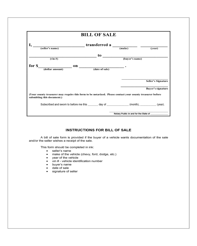 Bill of Sale Form for Vehicle - Iowa