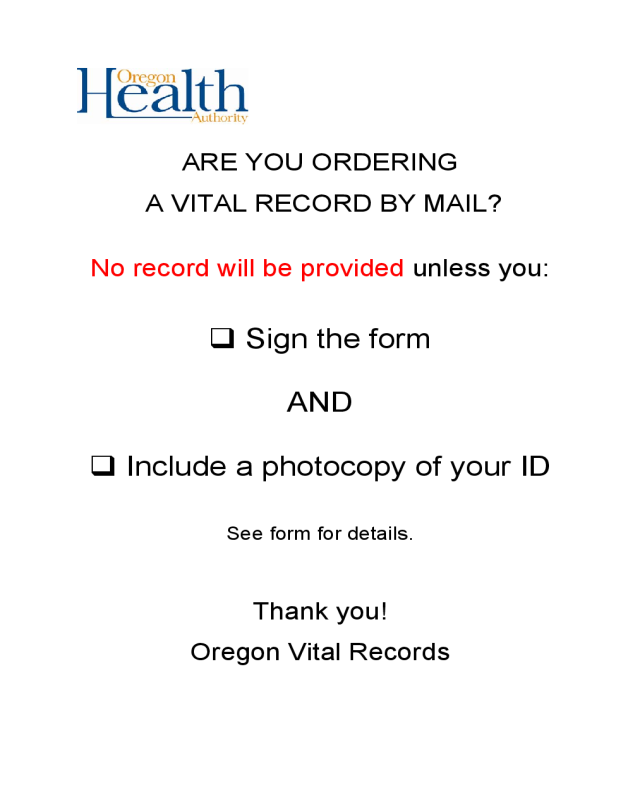 Birth Record Order Form - Oregon