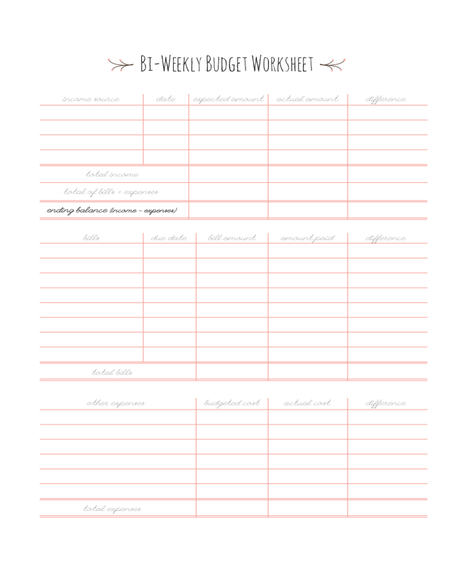 weekly budget worksheet