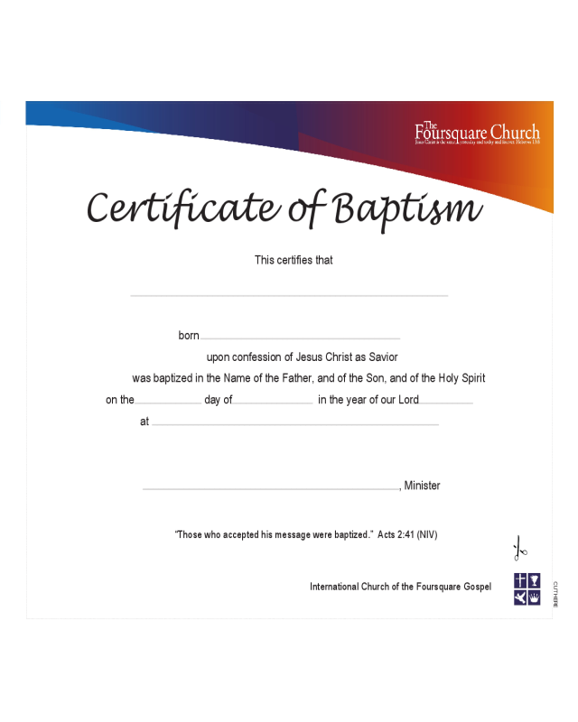 Blank Certificate of Baptism