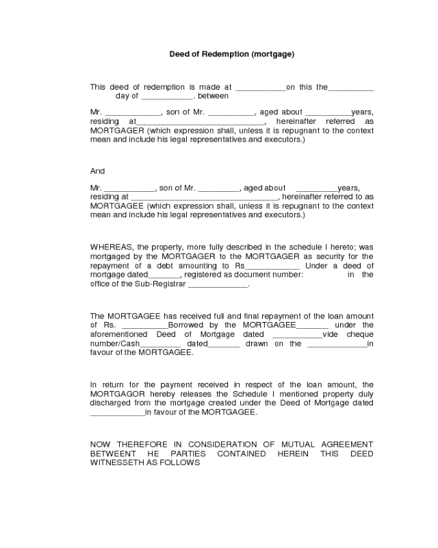 Blank Deed of Mortgage Form