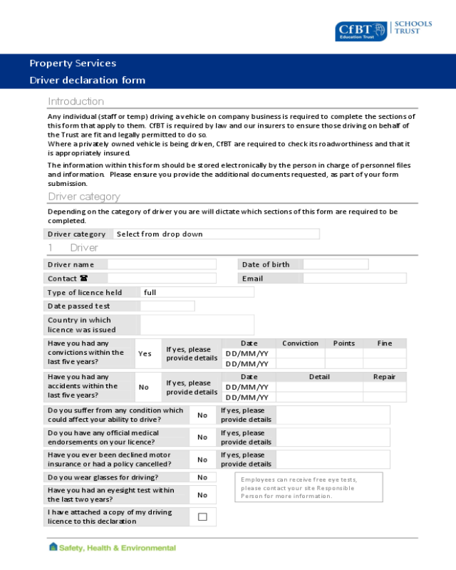 2022 Driver Declaration Form Fillable Printable Pdf And Forms Handypdf 1347