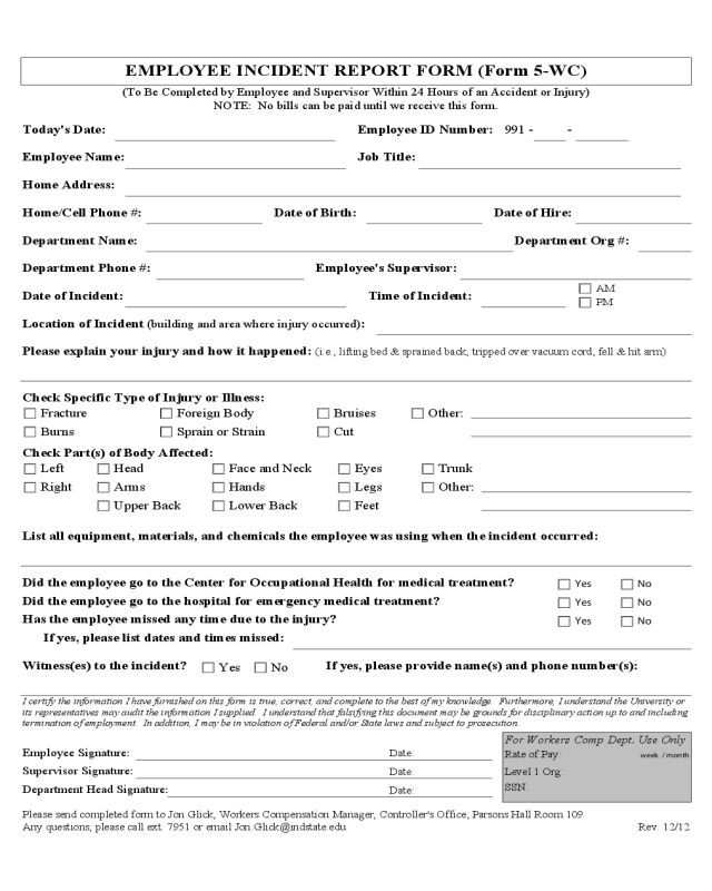Blank Employee Incident Report Form