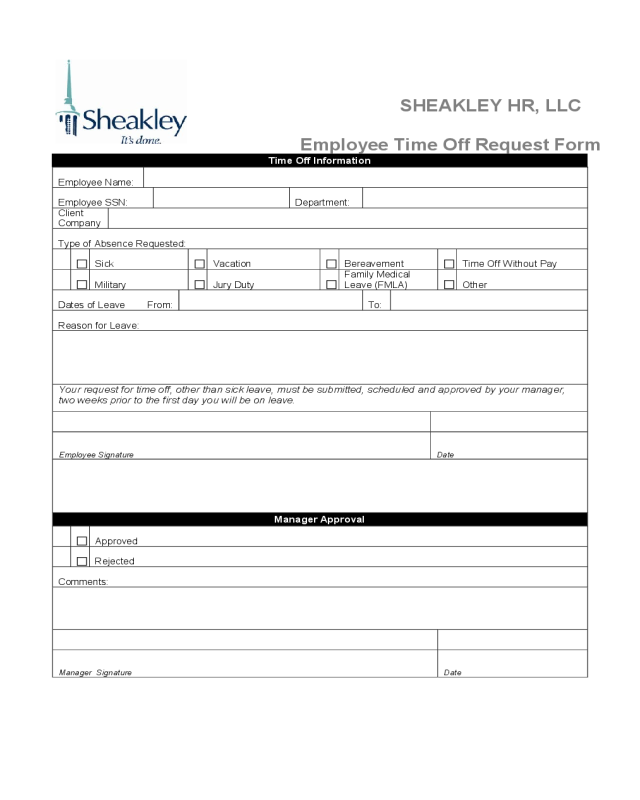 Blank Employee Time Off Request Form