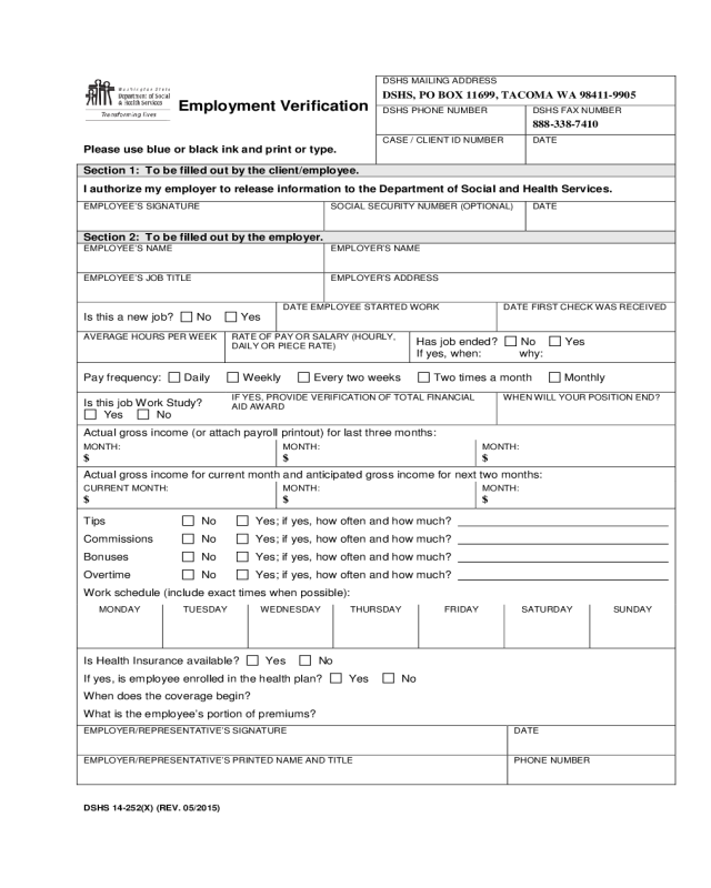Blank Employment Verification Form
