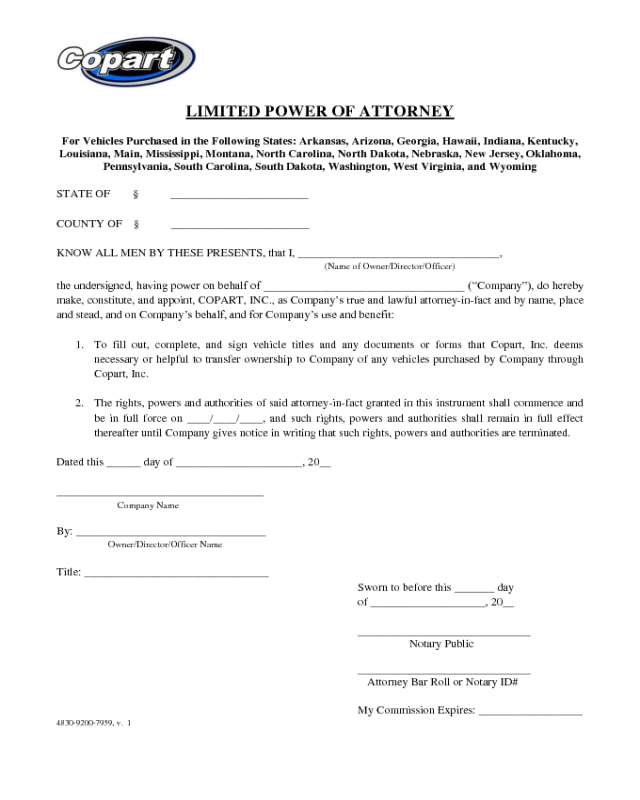 Blank Limited Power of Attorney Template