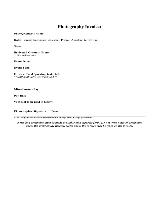 Blank Photography Invoice Template