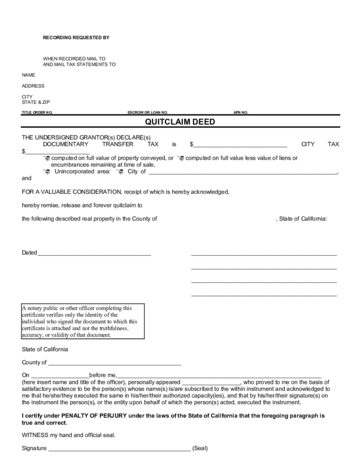 Blank Quitclaim Deed - California - Edit, Fill, Sign Online | Handypdf