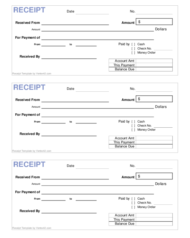 Blank Receipt Sample