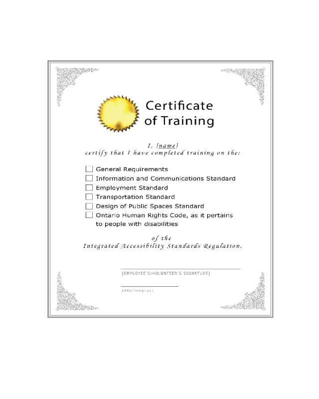 Blank Sample Certificate of Training