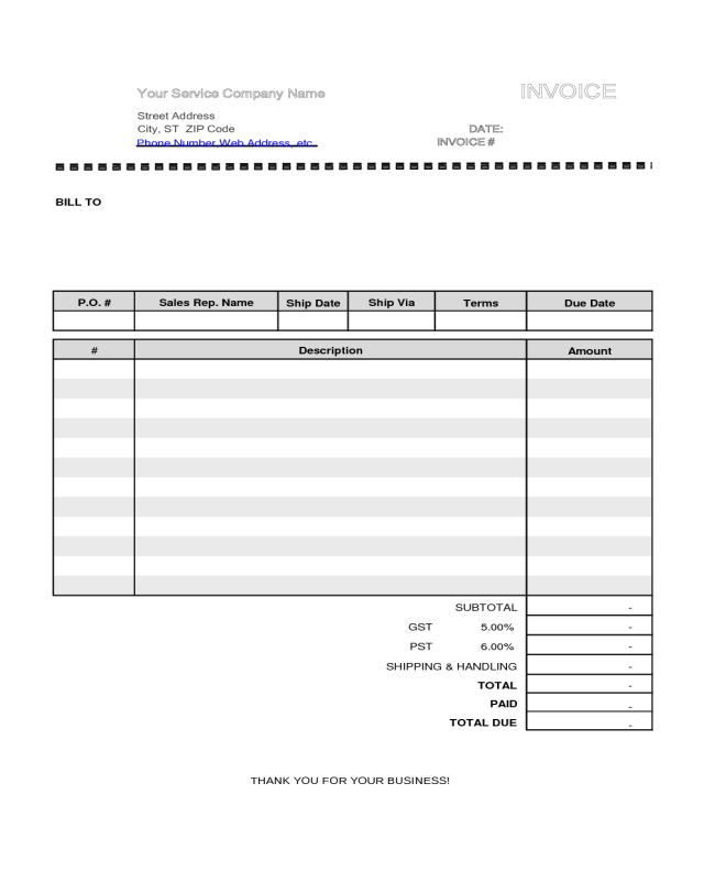 Blank Service Invoice Template