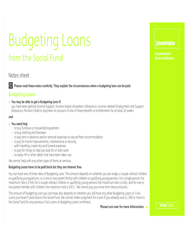 Budgeting Loans from the Social Fund