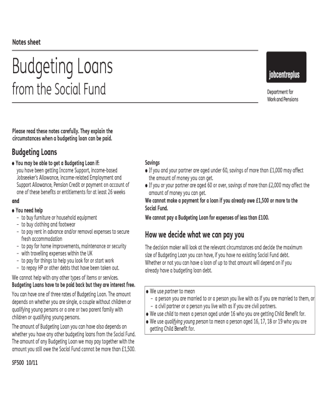 Budgeting Loans - UK