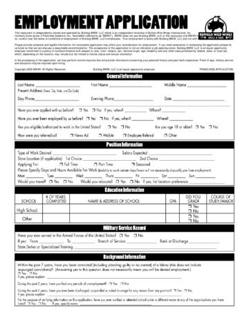 Buffalo Wild Wings Application Form - Edit, Fill, Sign Online | Handypdf