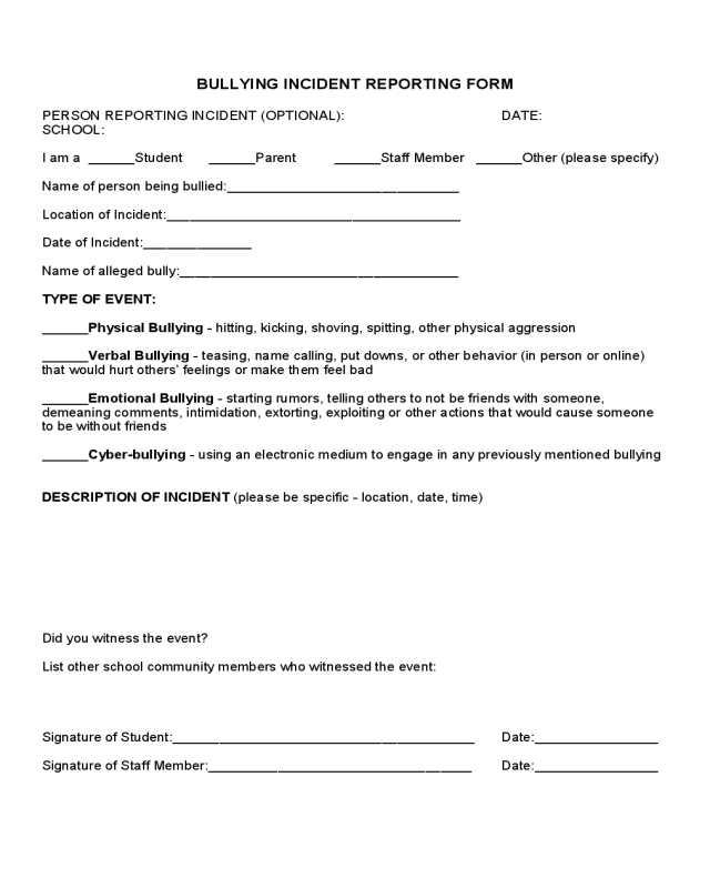 Bullying Incident Reporting Form