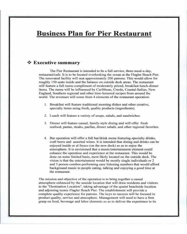 Business Plan for Pier Restaurant