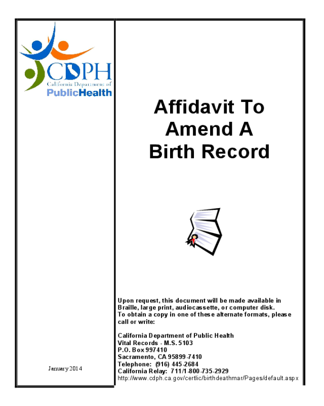 California Affidavit to Amend A Birth Record