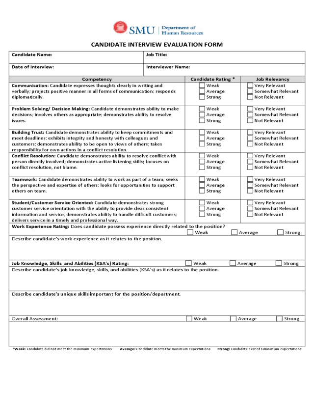 Candidate Interview Evaluation Form Sample