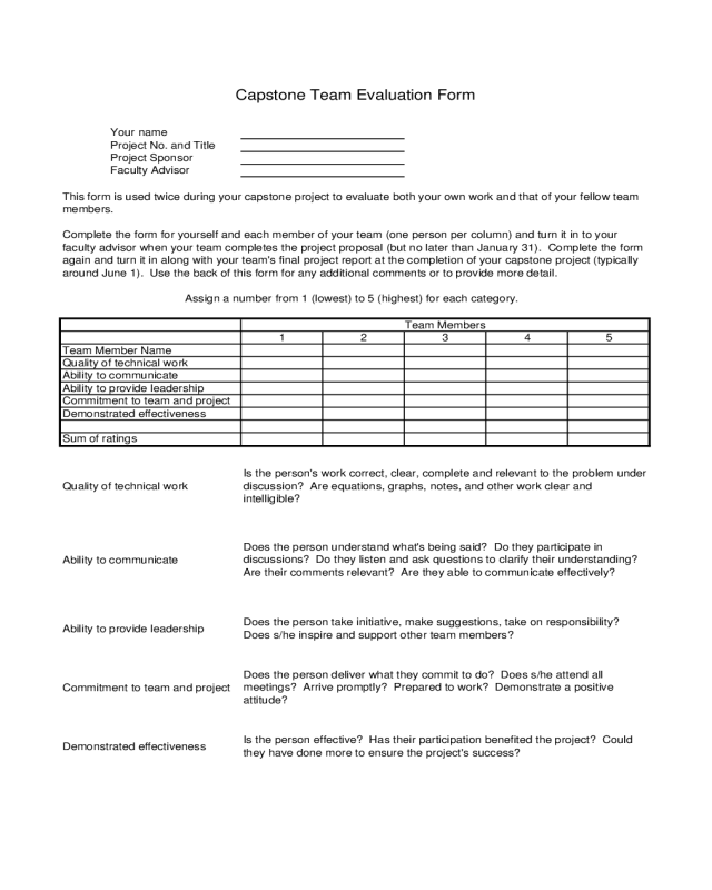 Capstone Team Evaluation Form
